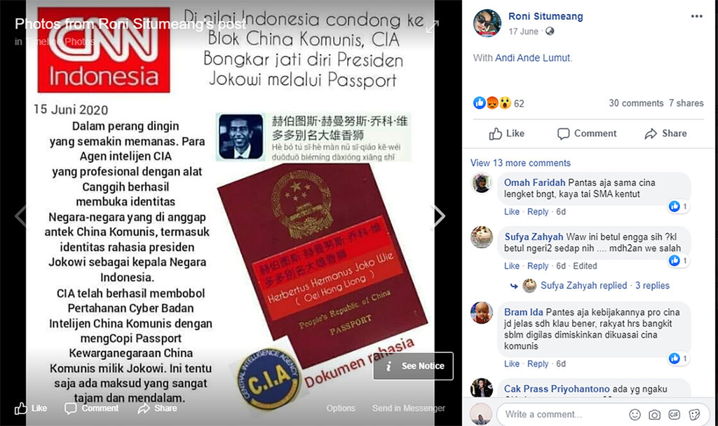Periksa Fakta Jokowi Punya Paspor China
