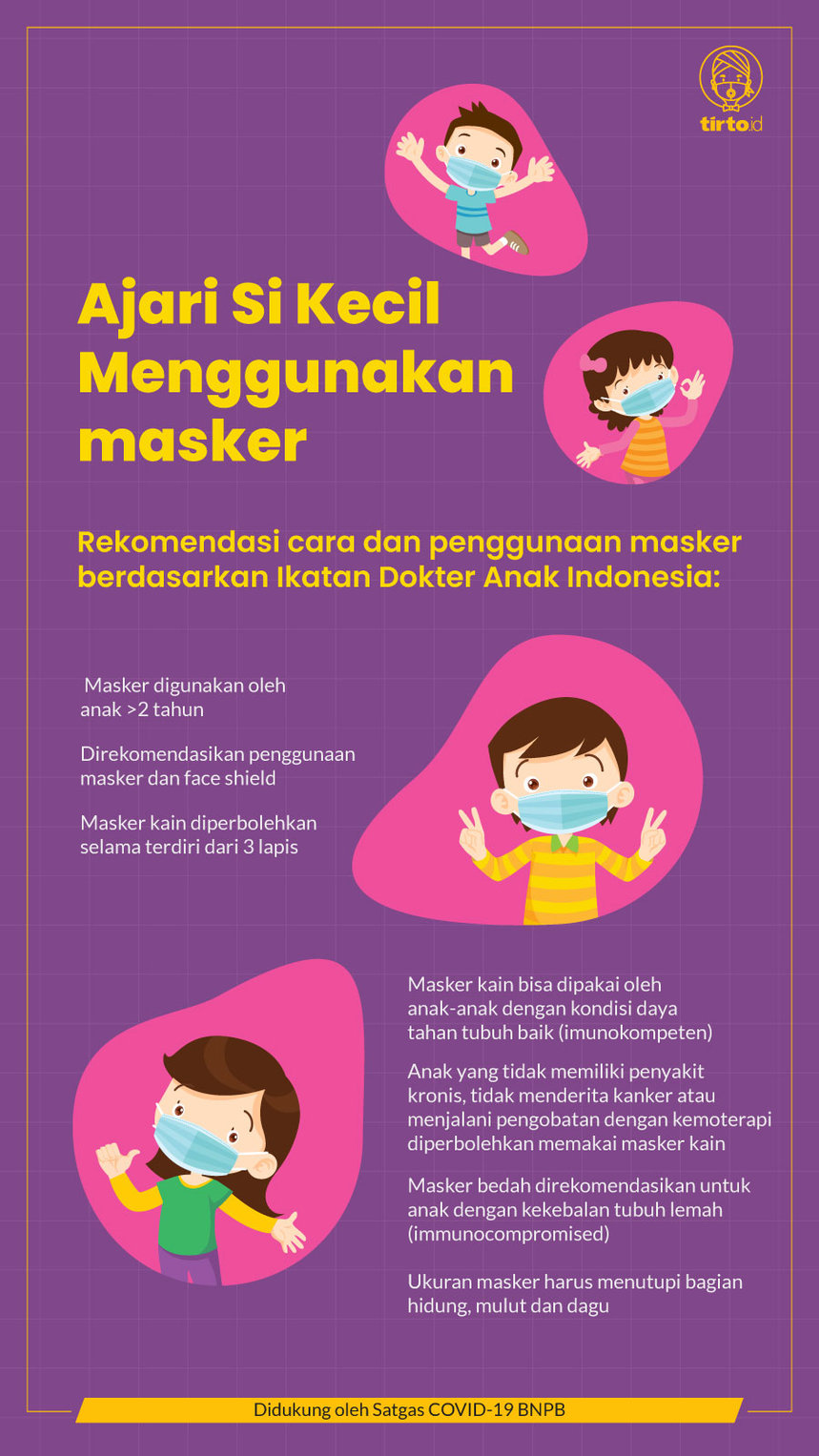 Infografik BNPB Ajari si kecil menggunakan masker
