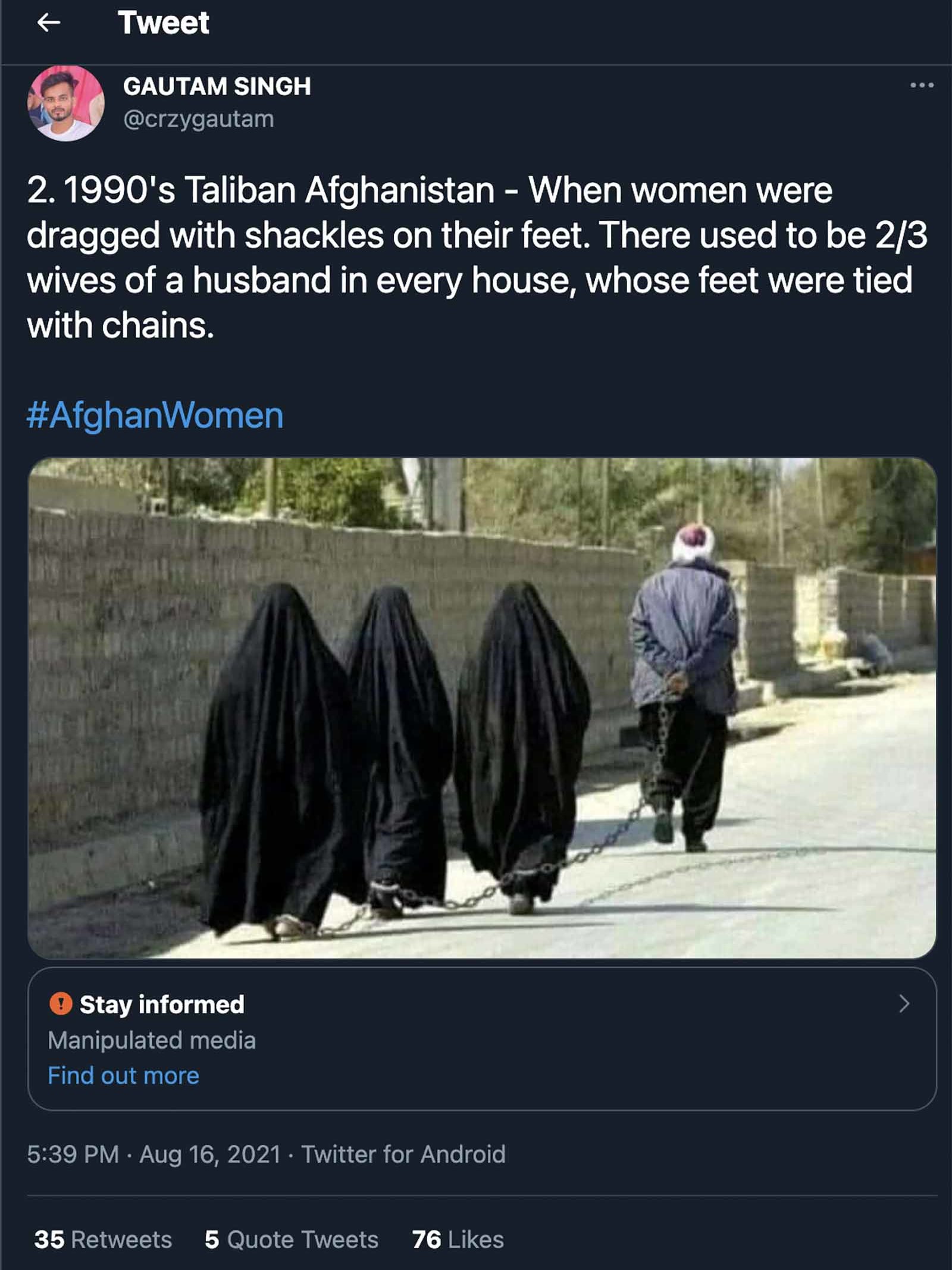 Periksa Fakta Foto Perempuan Dirantai di Afghanistan
