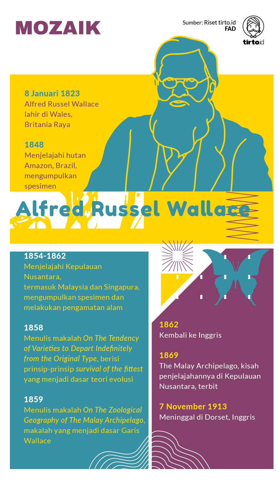 Infografik mozaik Alfred Russel Wallace