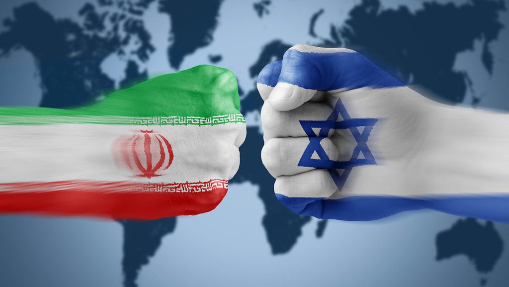Ilustrasi Bendera Iran dan Bendera Israel