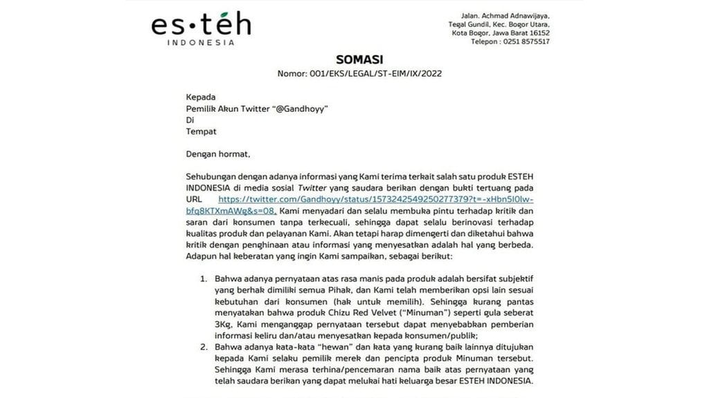 Somasi Esteh Indonesia