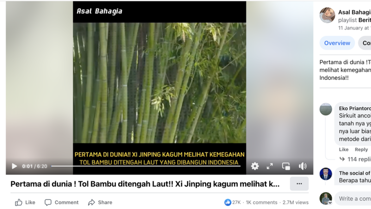 Periksa Fakta Xi Jinping Kagum Pada Tol Bambu Laut