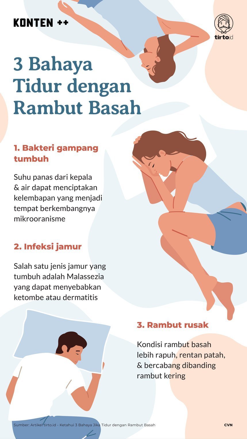 Infografik SC 3 Bahaya Tidur dengan Rambut Basah
