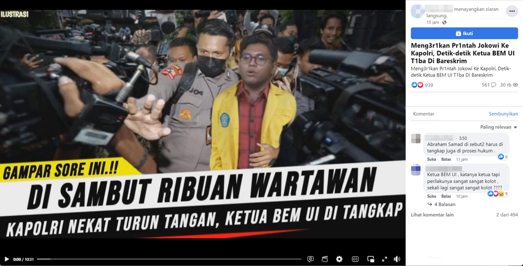 Foto Periksa Fakta Ketua BEM UI ditangkap Polisi