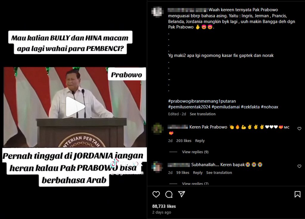 HEADER PERIKSA FAKTA Pidato Prabowo dalam Bahasa Arab