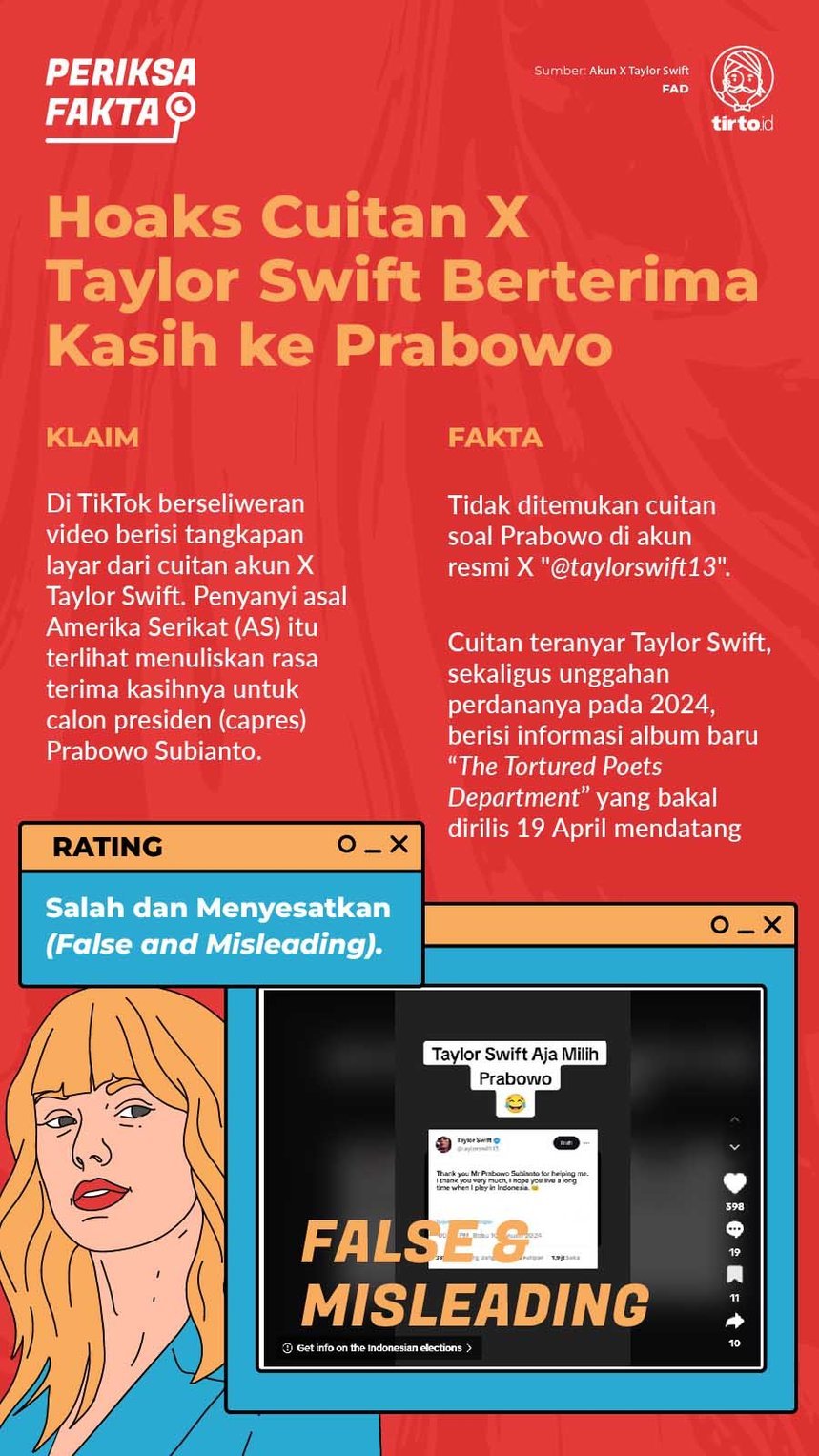 Infografik Periksa Fakta Taylor Swift Ucapkan Terimakasih Untuk Prabowo