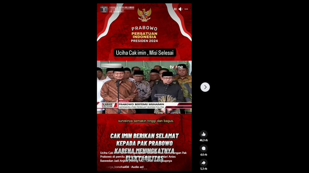Periksa Fakta Cak Imin Beri Ucapan ke Prabowo