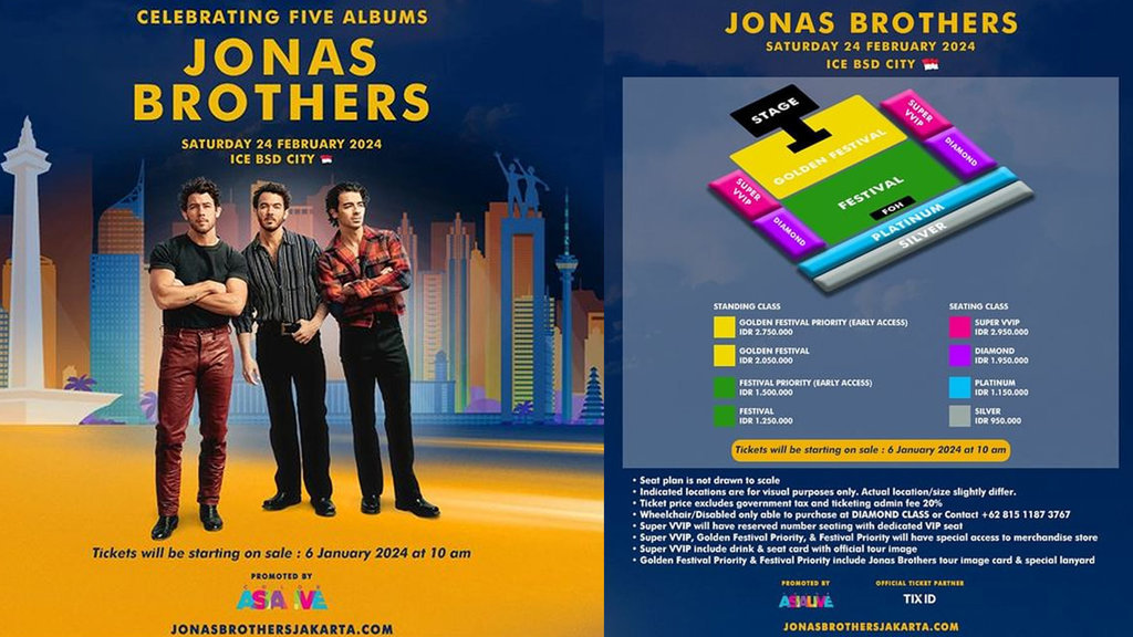 Rundown Konser Jonas Brother, Jam Open Gate, dan Penukaran Tiket