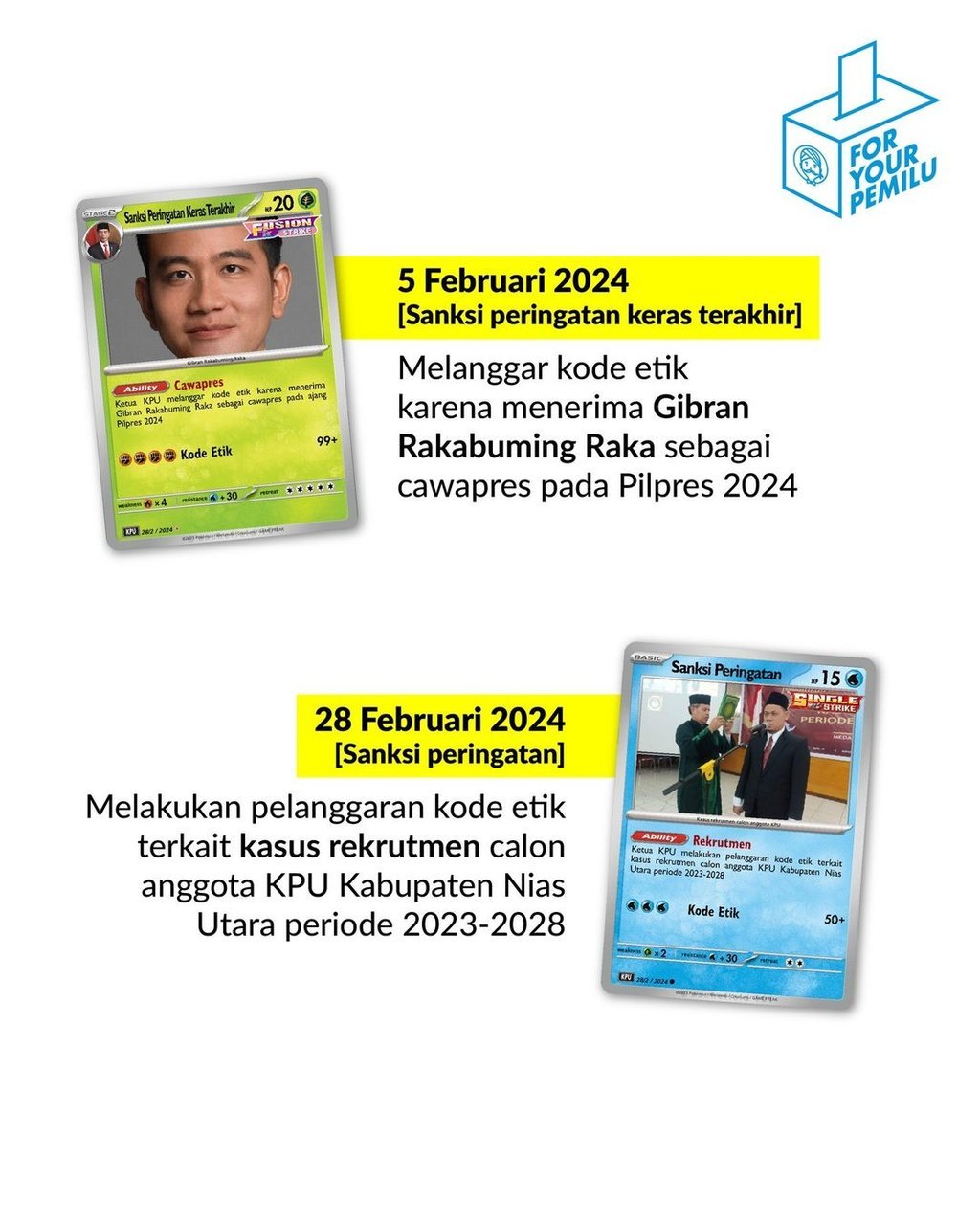 Ini dia jajaran lima kartu favorit ketua KPU, Hasyim Asy'ari. Kira-kira bakal lanjut lagi gak ya gachanya? Kali mau nambah koleksi~ #KenalPemilw