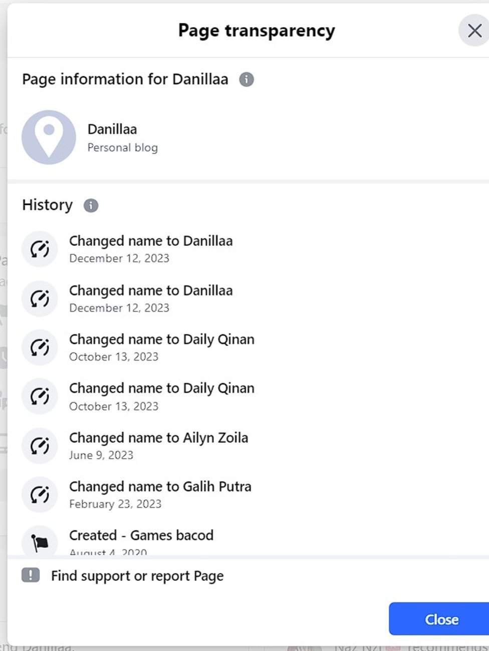 history nama akun Danillaa