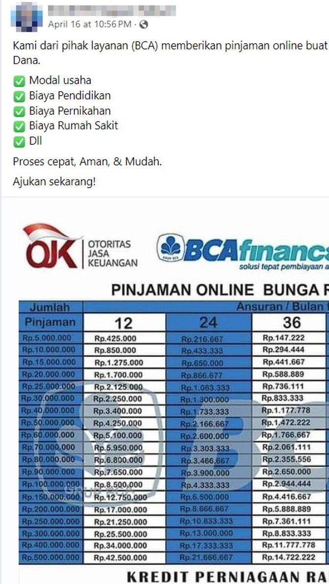 Periksa Fakta Hoaks Pinjaman Online Bank BCA