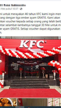 Foto Periksa Fakta KFC Bagikan Ayam Gratis