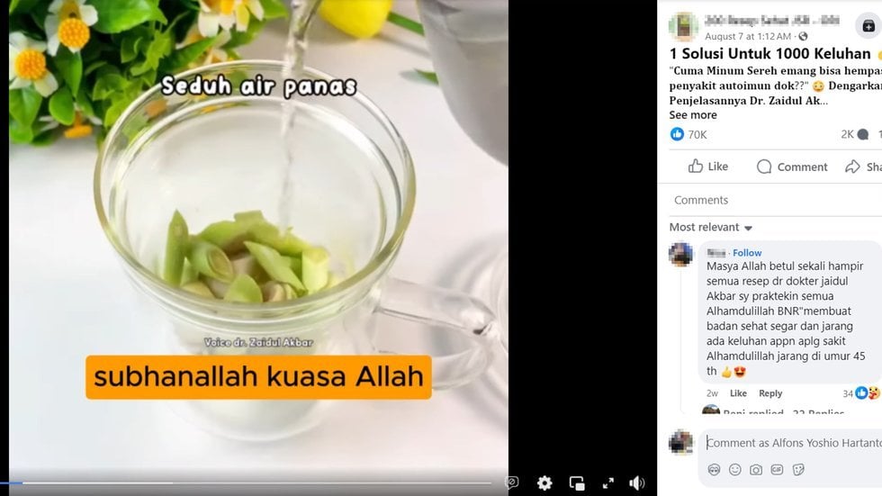 PERIKSA FAKTA Hoaks Penggunaan Rebusan Serai 