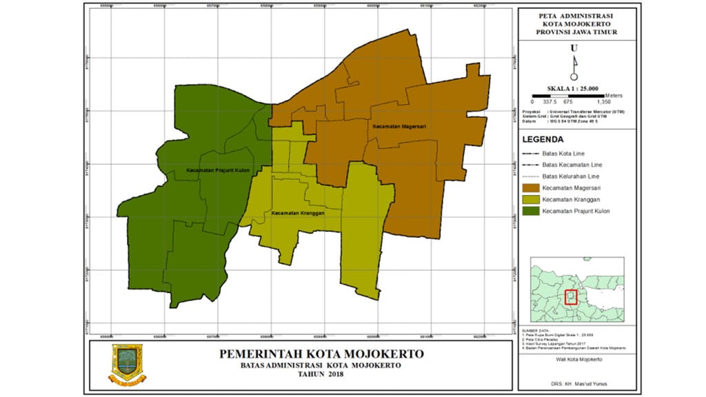 Peta wilayah administrasi Kota Mojokerto