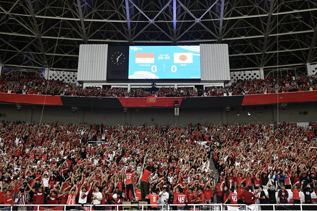 Dukungan suporter Timnas Indonesia lawan Jepang