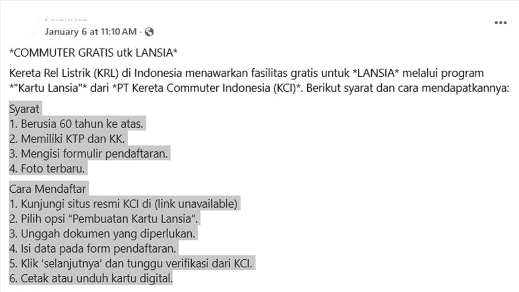 PERIKSA FAKTA Hoaks Kartu Lansia 