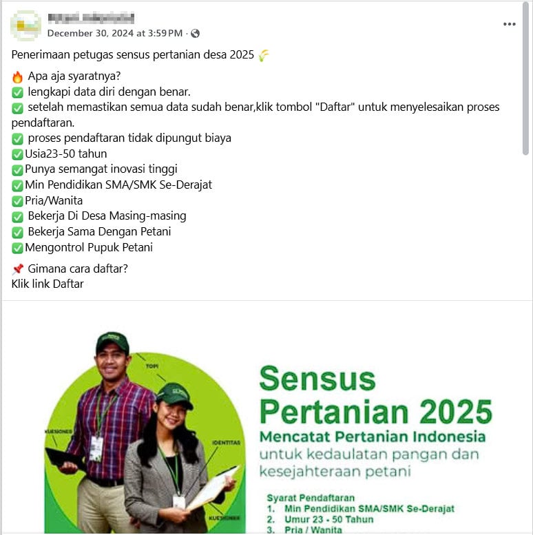 Foto Periksa Fakta Rekrutmen Sensus Pertanian