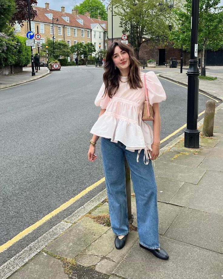 Puff-Sleeve Dress over jeans