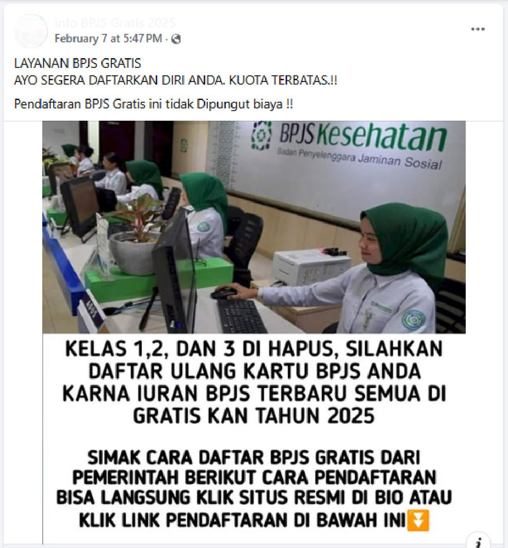 Periksa Fakta Tautan BPJS Kesehatan Gratis