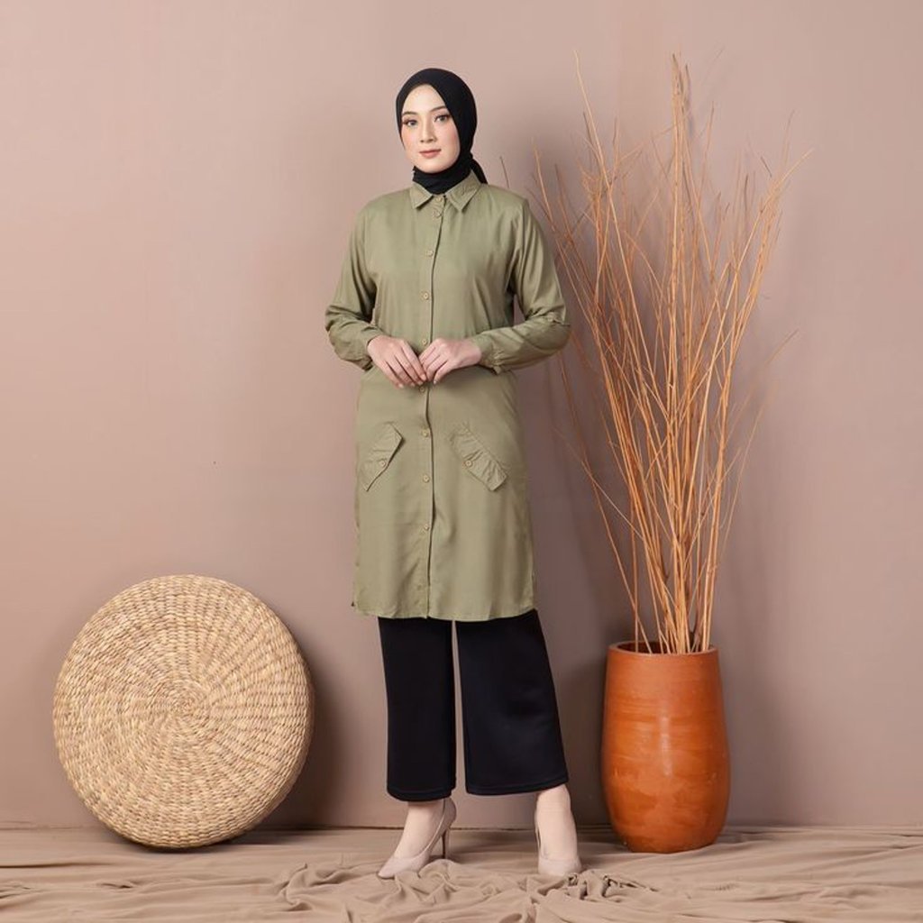 Baju Olive-JIilbab hitam