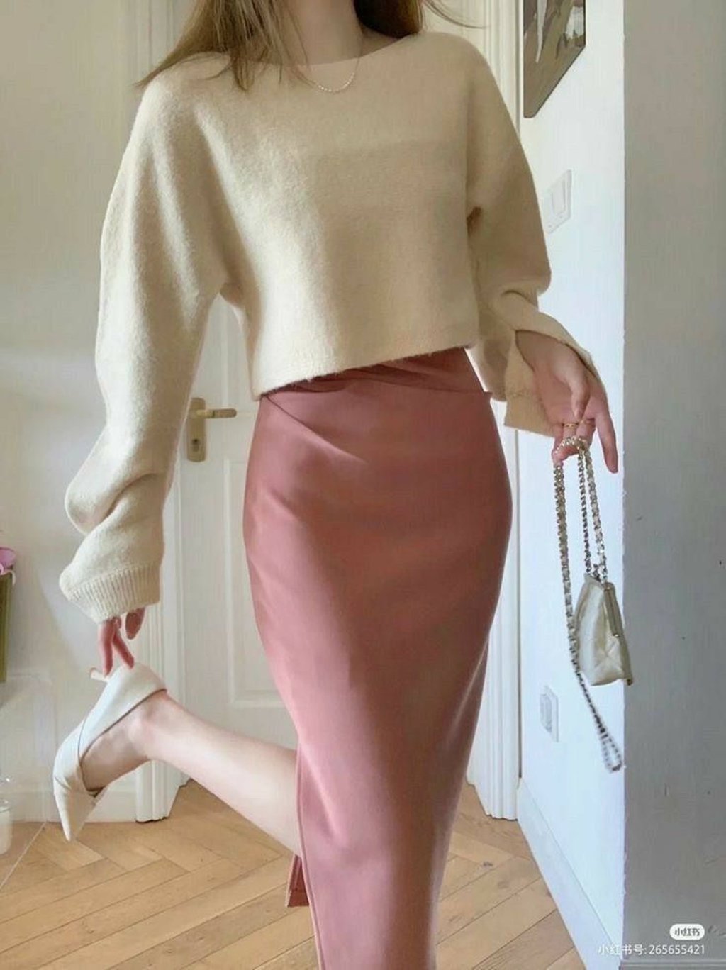 Sweater ivory-rok pink