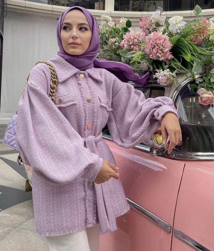 Baju lilac-jilbab ungu terong