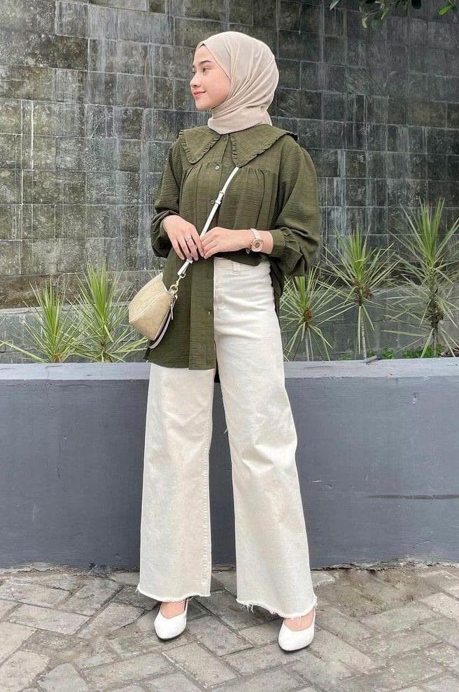 Baju hijau army-jilbab khaki 