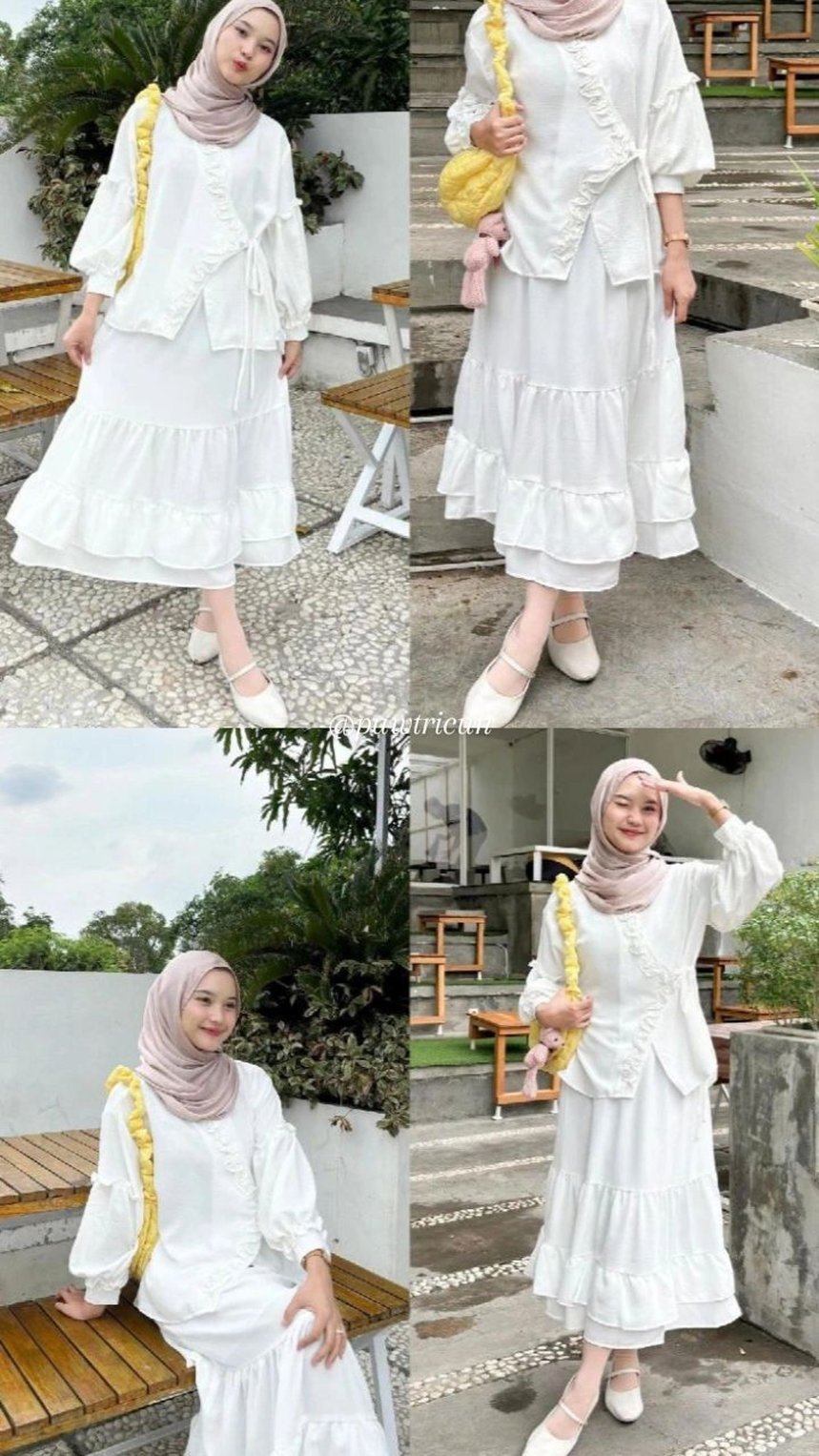 Blouse Putih dan Rok Ruffle Putih