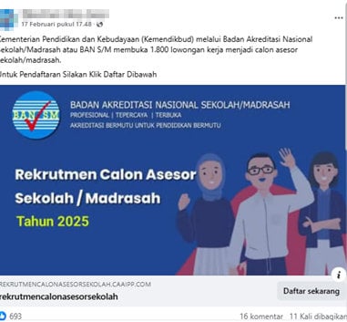 Foto Periksa Fakta Rekrutmen Asesor Sekolah