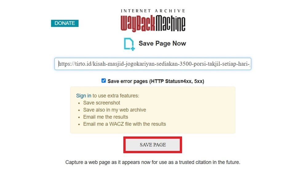 Tampilan nama Arsip Web 1