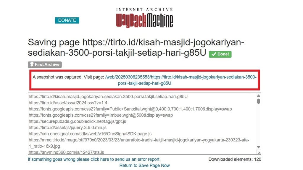 Tampilan nama Arsip Web 2