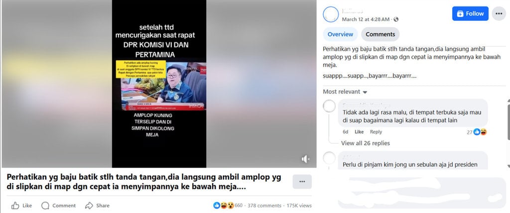 Periksa Fakta Video Anggota DPR Terima Amplop