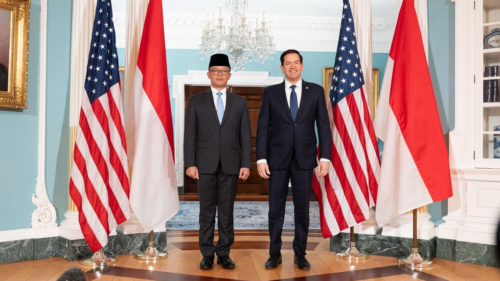 Pertemuan Menlu RI, Sugiono dengan Menlu AS, Marco Rubio di Washington DC, Rabu (17/4/2025).(FOTO/kemlu.go.id) Menlu RI Temui Menlu AS