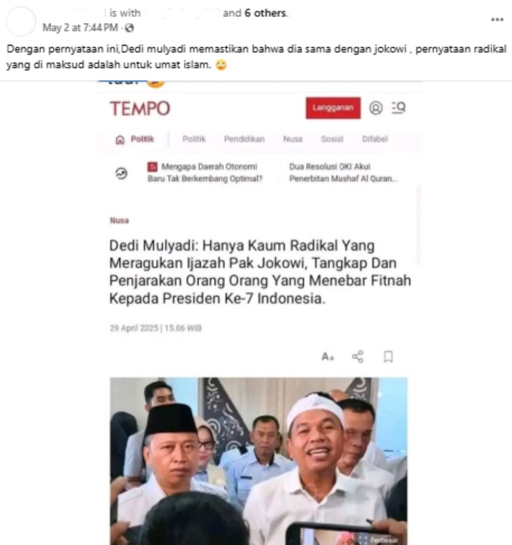 PERIKSA FAKTA Pernyataan Dedi Soal Ijazah Jokowi