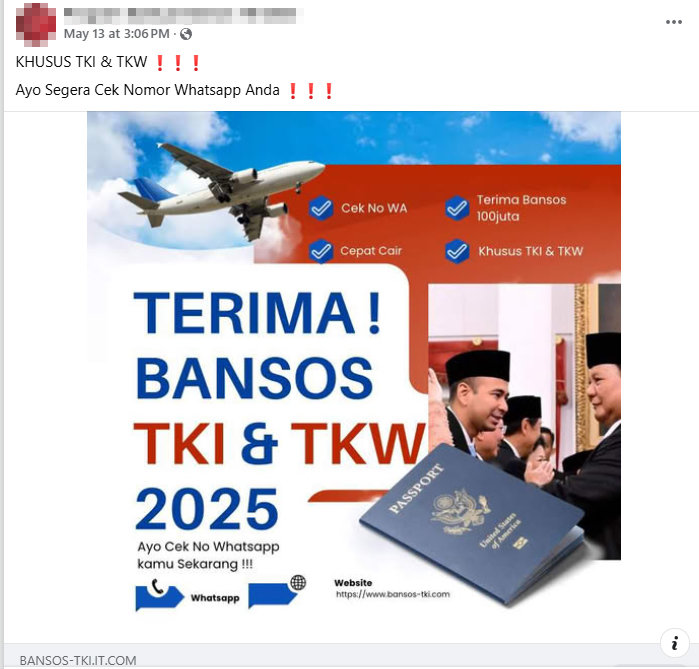 Periksa Fakta Hoaks Bansos TKI 2025