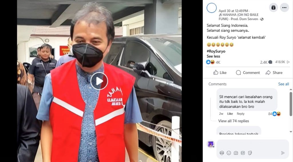 PERIKSA FAKTA Salah, Foto Roy Suryo Ditahan Terkait Kasus Ijazah Palsu Jokowi. tirto.id/Tino PERIKSA FAKTA Roy Suryo Ditahan