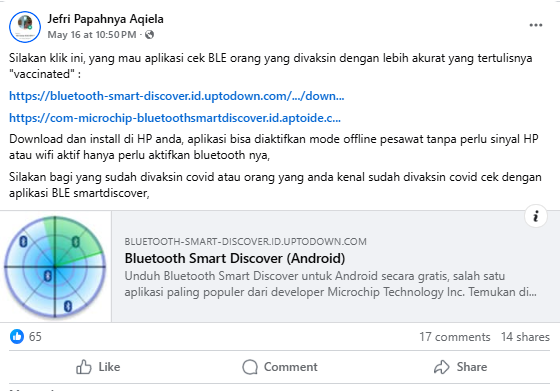 Periksa Fakta Aplikasi Bluetooth untuk deteksi orang divaksin covid.