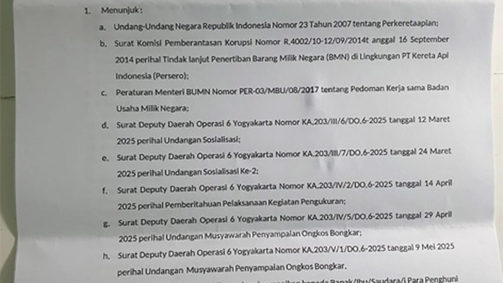 Surat Dari PT KAI Untuk warga Tegal Lempuyangan 