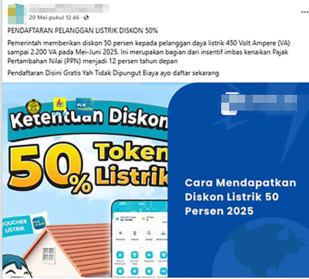 Periksa Fakta Pendaftaran Diskon Listrik. foto/hotline periksa fakta tirto Periksa Fakta Pendaftaran Diskon Listrik