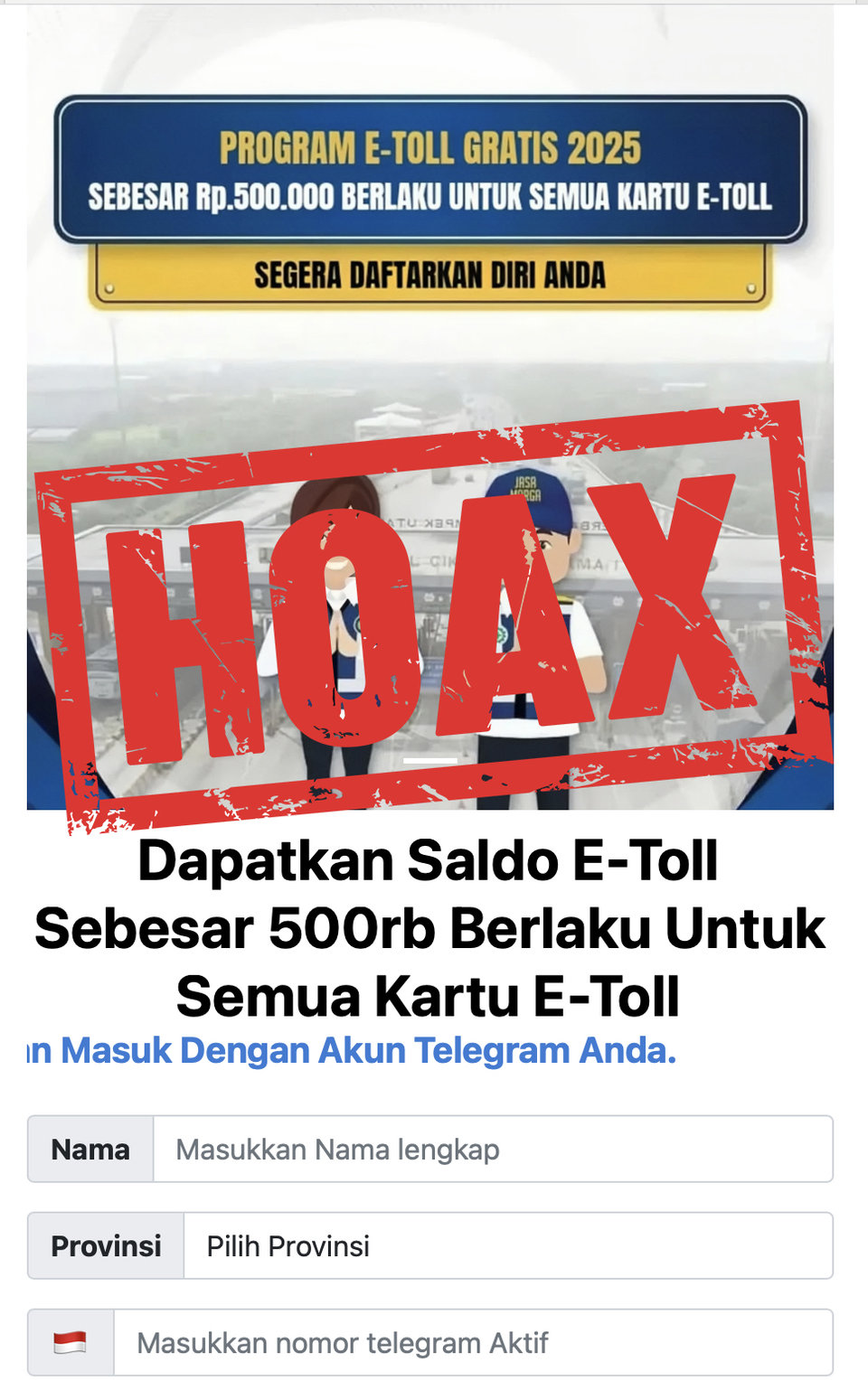 Periksa Fakta Program EToll Gratis Jasa Marga