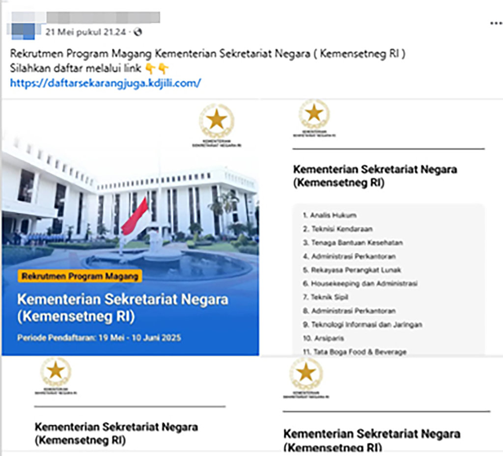 PERIKSA FAKTA Hoaks Tautan Pendaftaran Program Magang Kemensetneg 2025 PERIKSA FAKTA Magang Kemensetneg 2025