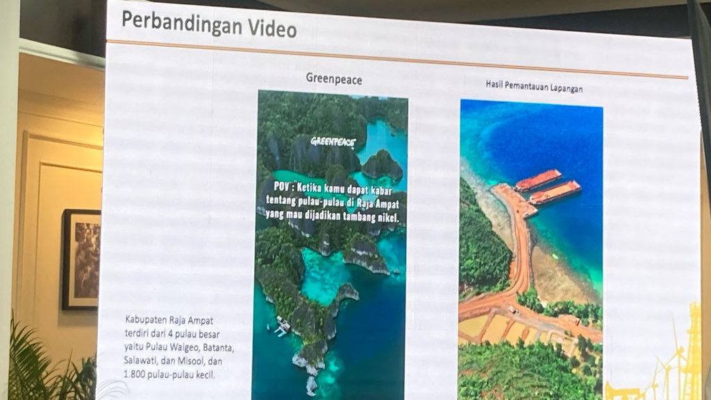 Suasana Raja Ampat, Papua Barat Daya, yang ditunjukkan Menteri ESDM Bahlil Lahadalia di Istana Negara, Jakarta Pusat, Selasa (10/6/2025). Tirto.id/Muhammad Naufal Bahlil Tunjukkan Suasana Asli Raja Ampat