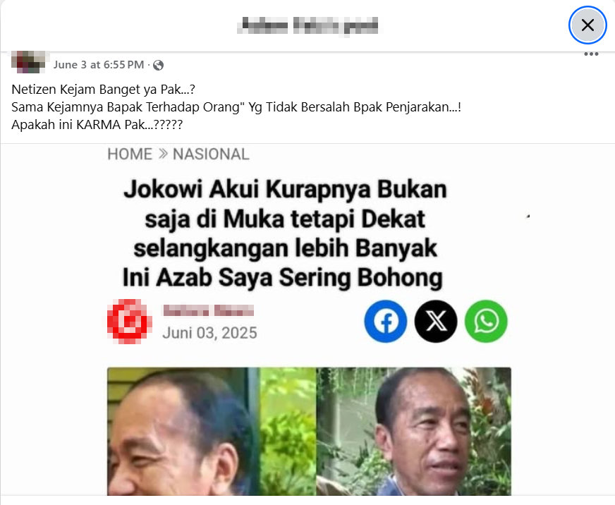 Periksa Fakta Jokowi Sakit Kulit.Foto/Hotline periksa fakta tirto Periksa Fakta Jokowi Sakit Kulit