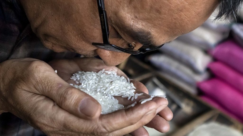 Petugas memeriksa kualitas beras premium saat inspeksi mendadak (sidak) antisipasi beras oplosan di Pasar Panorama Lembang, Kabupaten Bandung Barat, Jawa Barat, Kamis (17/7/2025). ANTARA FOTO/Abdan Syakura/agr Sidak antisipasi beras oplosan di Lembang