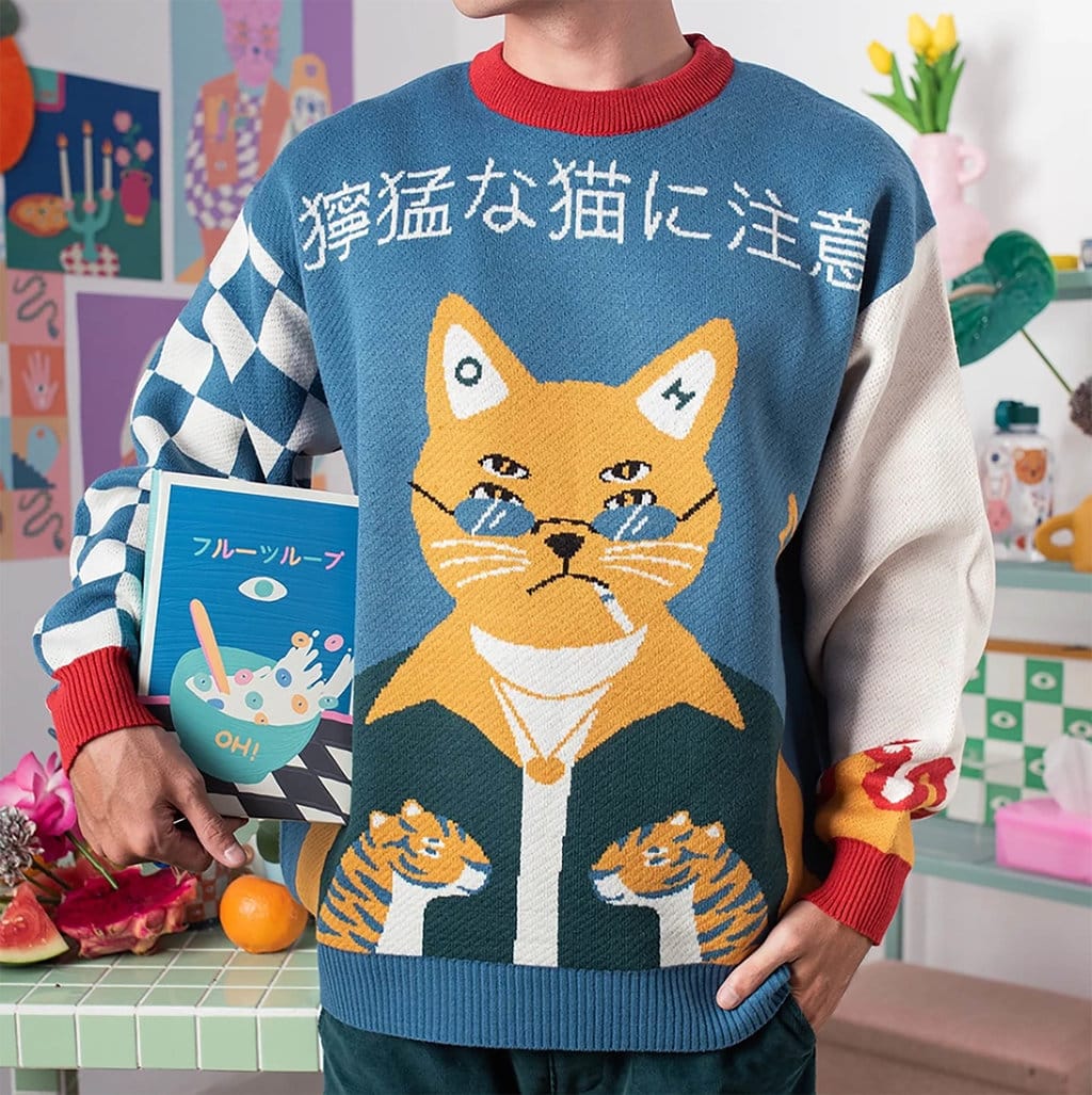 OH IRV Burning Cat Knitted Sweater