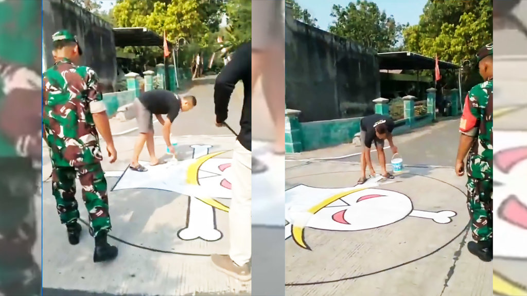 Mural One Piece dihapus TNI di Sragen. x/Info Jateng Mural One Piece dihapus TNI di Sragen