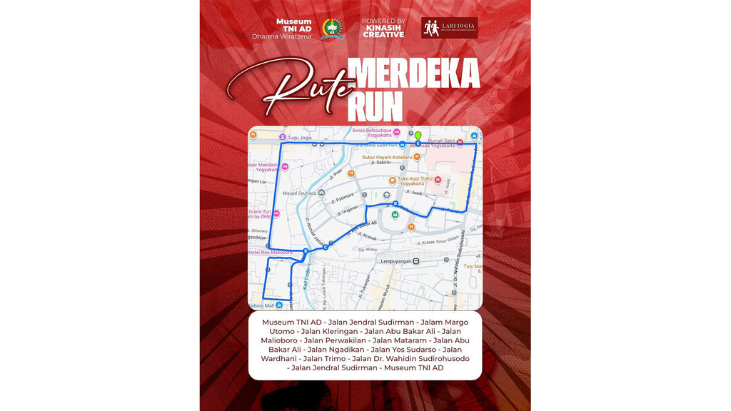 Poster Rute Merdeka Run 2025. (Instagram/@lari_jogja) Poster Rute Merdeka Run 2025