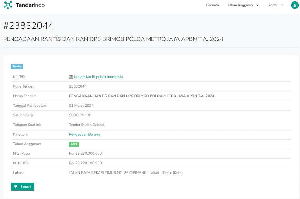 Pengadaan Rantis dan OPS Brimob Polda Metro. foto/Tenderindo Pengadaan Rantis dan OPS Brimob Polda Metro