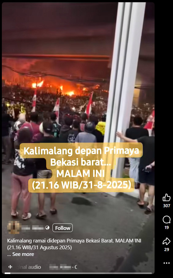 Periksa Fakta Rusuh Kebakaran di Bekasi. foto/hotline periksa fakta tirto Periksa Fakta Rusuh Kebakaran di Bekasi
